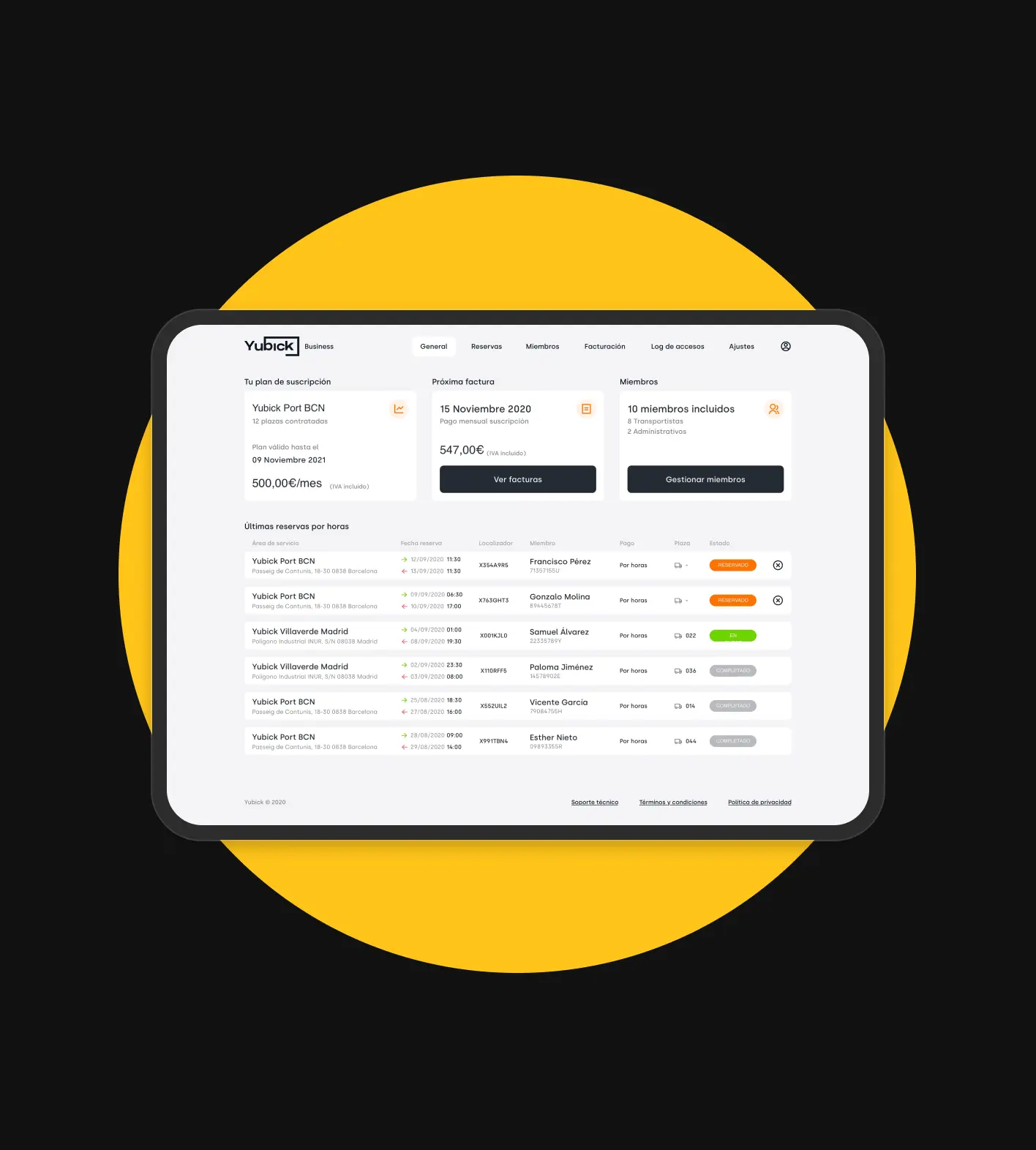 Yubick app backoffice screenshot